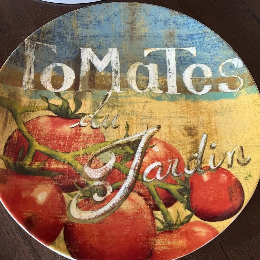 Set/4 Pier 1 Imports Ceramic 8.25” Plates Italian Tomato Fresh Market variety.